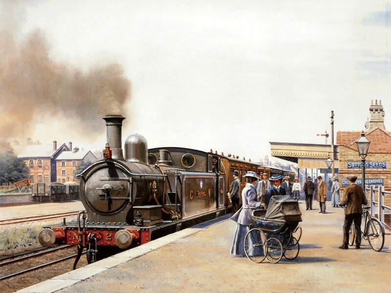 Steam Train at Station — Brown, Historical
