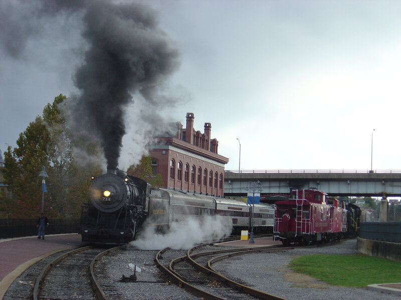 Steam Train at Station — Gray