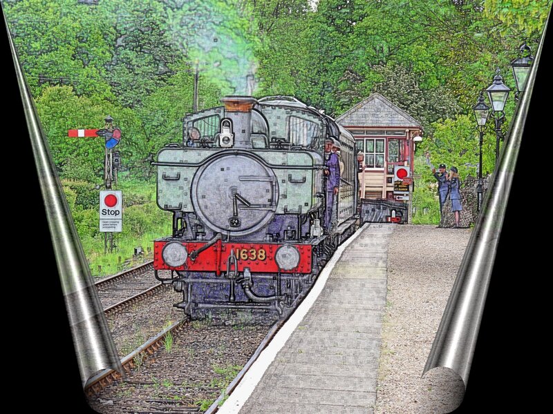 Steam Train at Station — Green, Calm