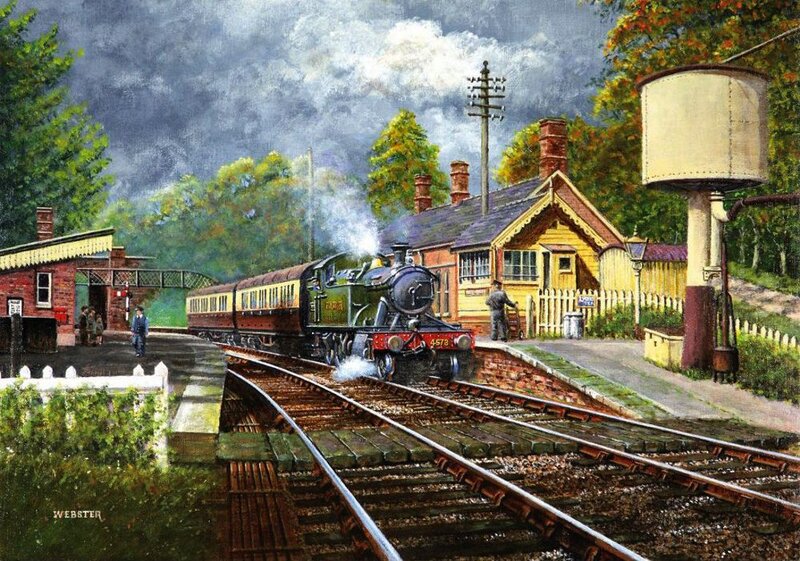 Steam Train at Station — Green, Dramatic, Autumn