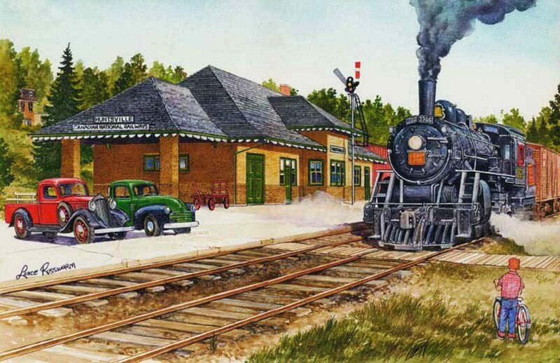 Steam Train at Station — Green, Nostalgic, Afternoon