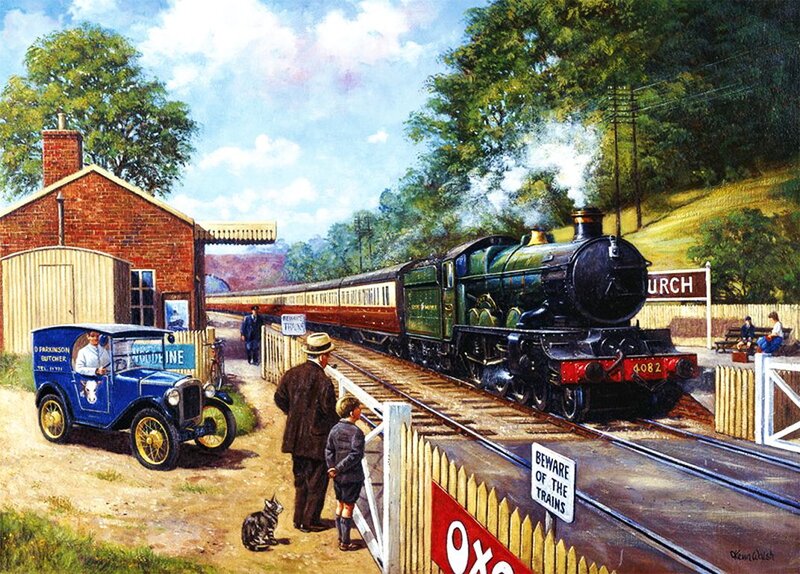 Steam Train at Station — Green, Peaceful