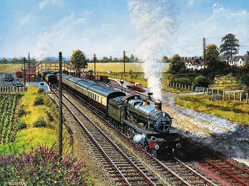 Steam Train at Station — Green, Serene