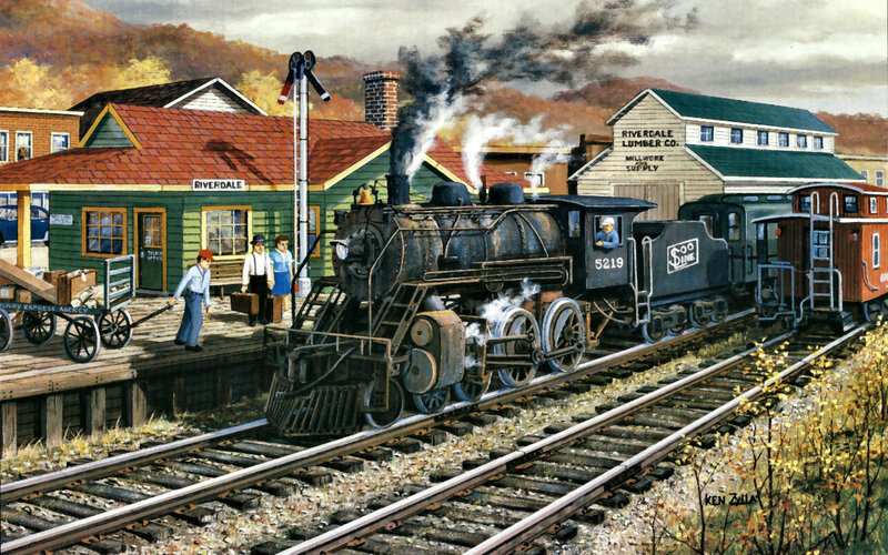 Steam Train at Station — Green