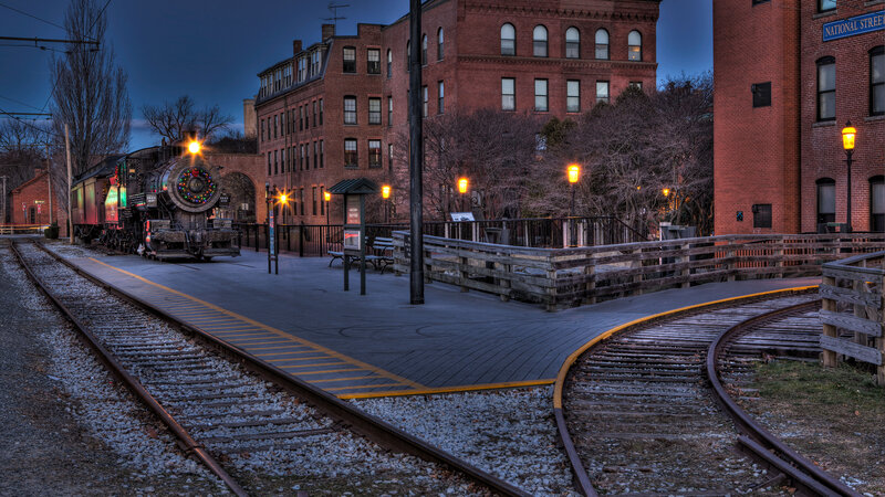 Steam Train at Station — Red, Dramatic
