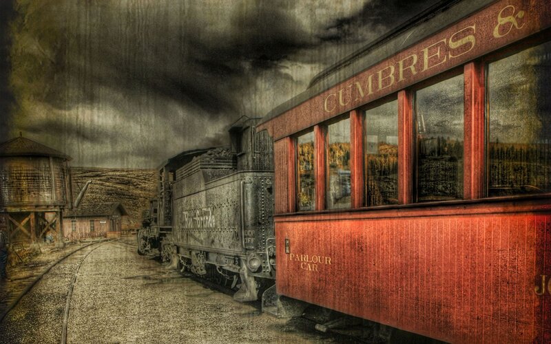 Steam Train at Station — Red