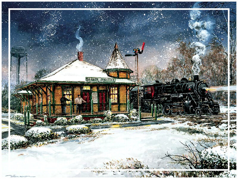 Steam Train at Station — White, Peaceful