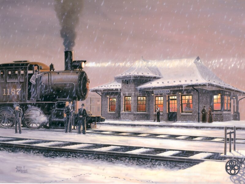 Steam Train at Station — White