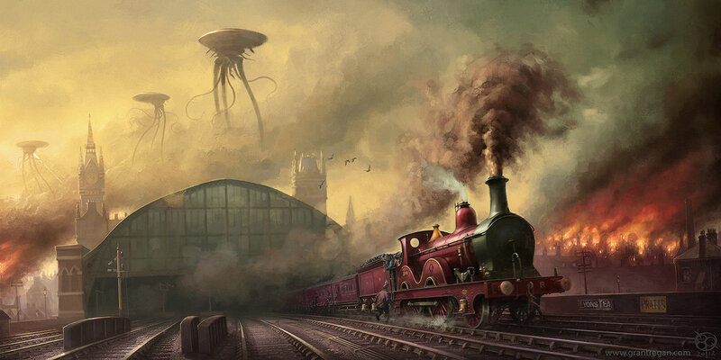 Steam Train at Station — Yellow, Dramatic