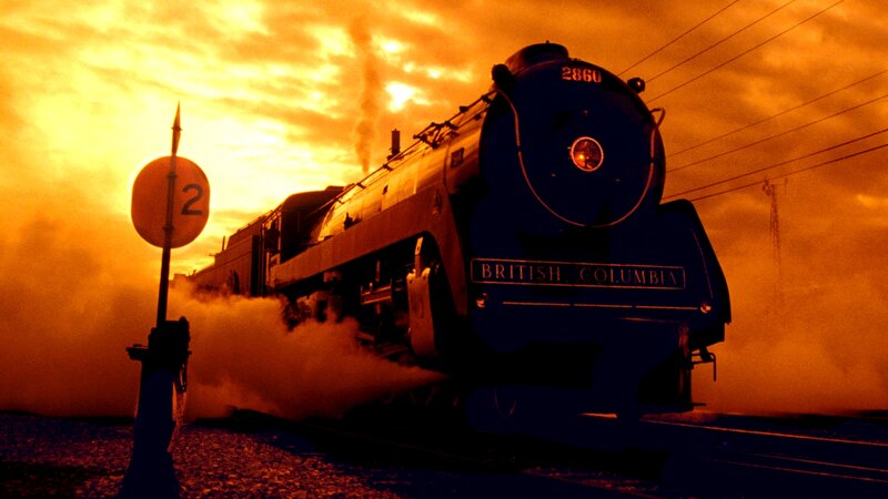 Steam Train at Sunset — Orange
