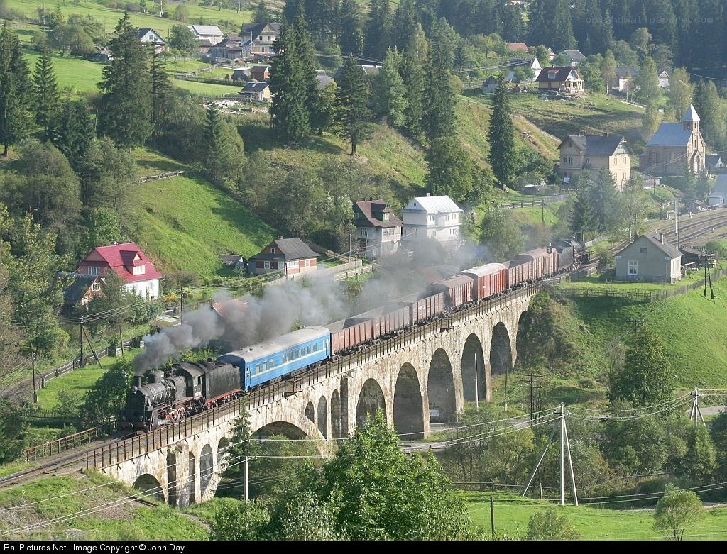 Steam train crossing a viaduct