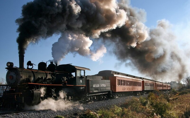 Steam train emitting smoke