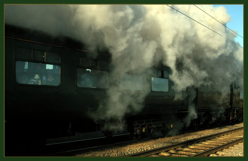 Steam Train Emitting Smoke — Black
