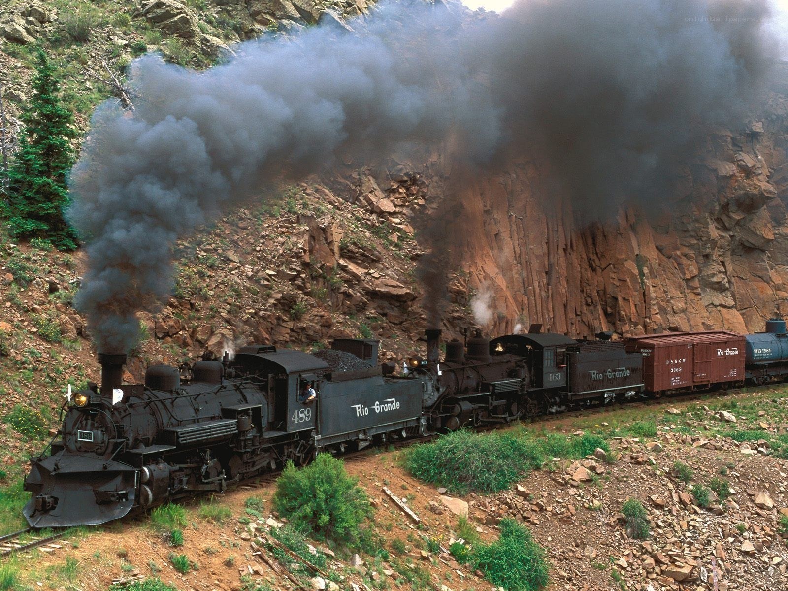 Steam train in a canyon