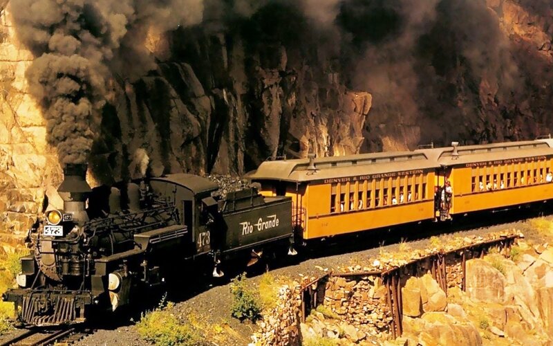 Steam train in a canyon