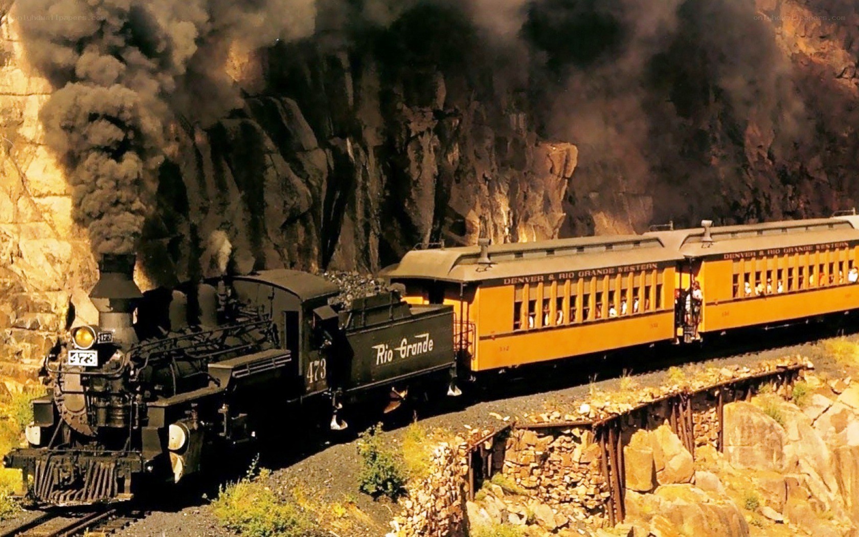 Steam train in a canyon
