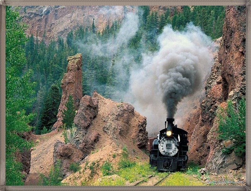 Steam train in a canyon
