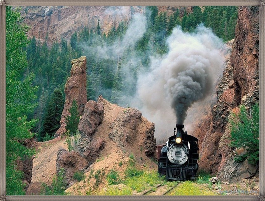 Steam train in a canyon