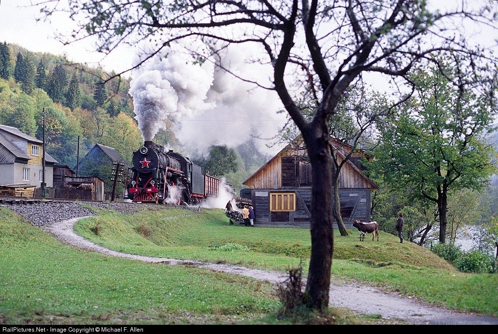 Steam train in a rural village