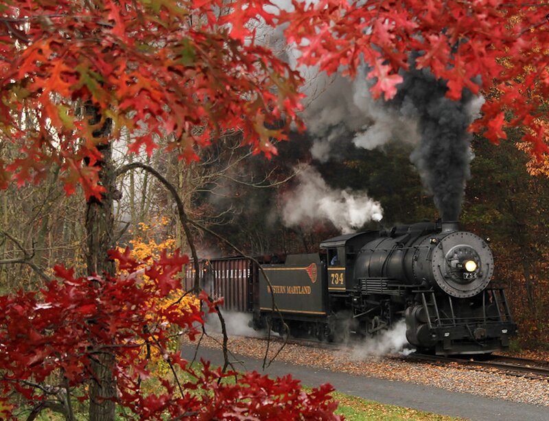 Steam Train in Autumn — Red, Serene