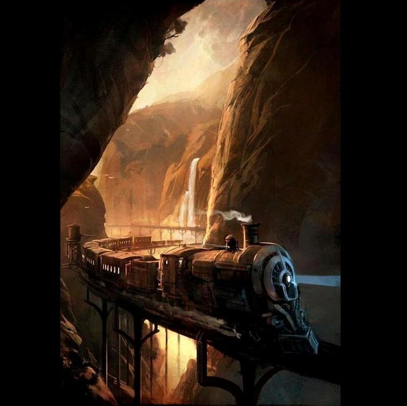 Steam Train in Canyon — Brown
