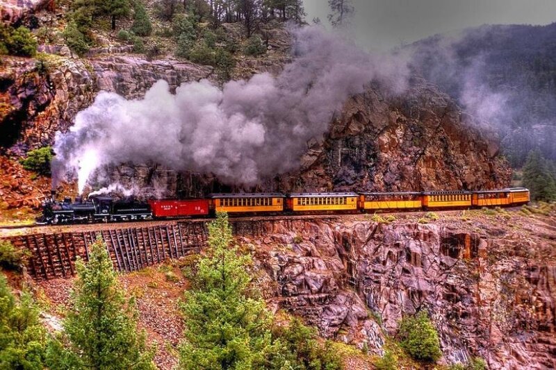 Steam Train in Canyon — Yellow