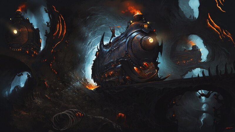 Steam Train in Cave — Black