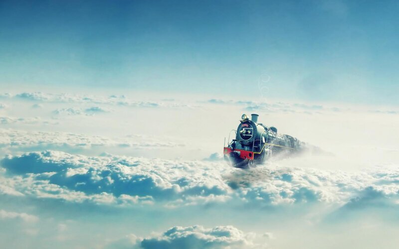 Steam Train in Clouds — Blue, Serene