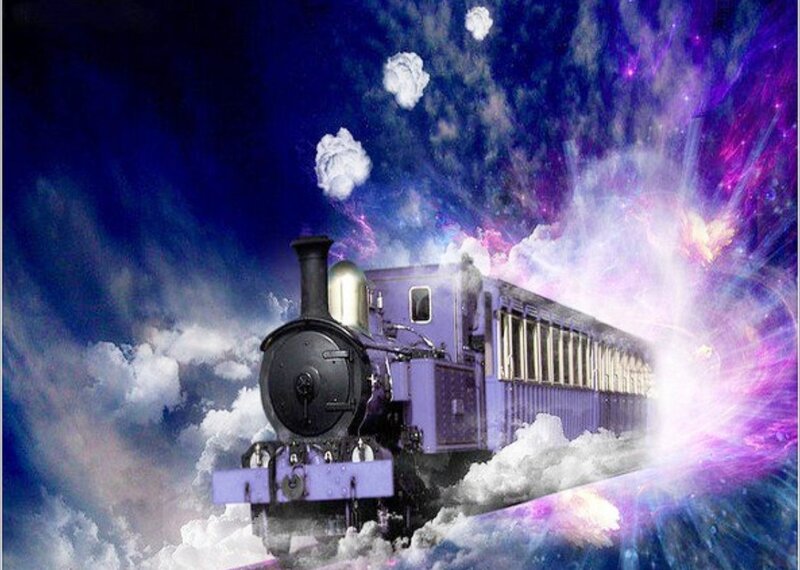 Steam Train in Clouds — Purple