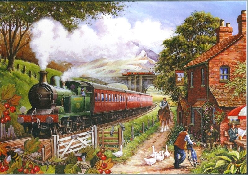 Steam Train in Countryside — Green, Peaceful