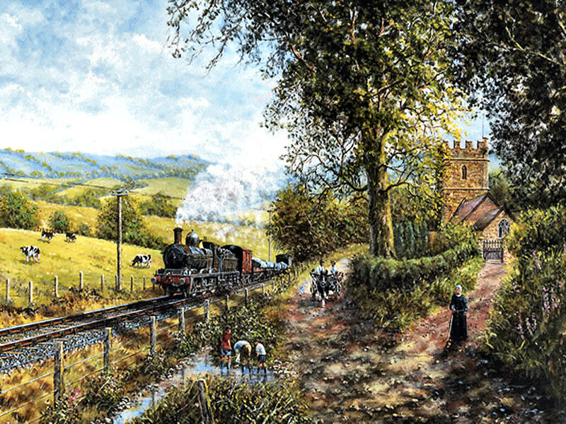 Steam Train in Countryside — Green