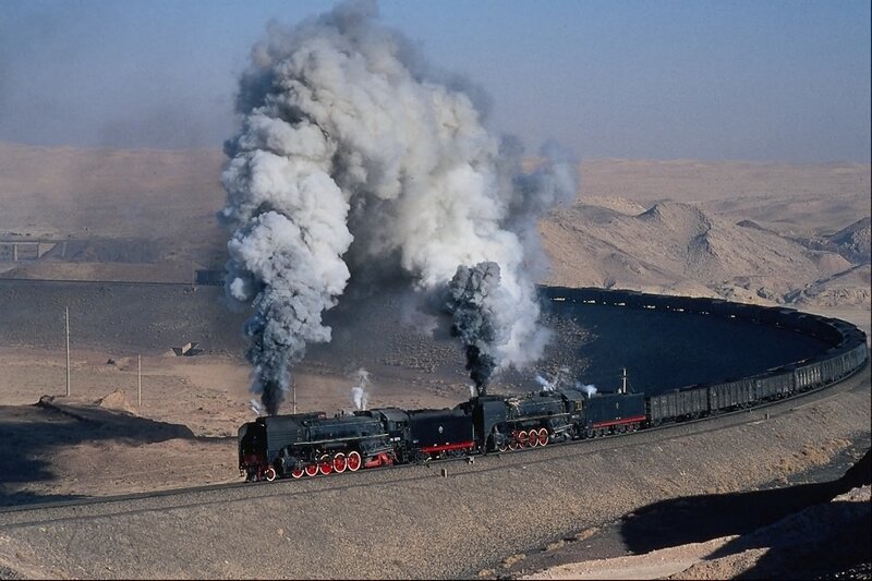 Steam Train in Desert — Brown, Dramatic