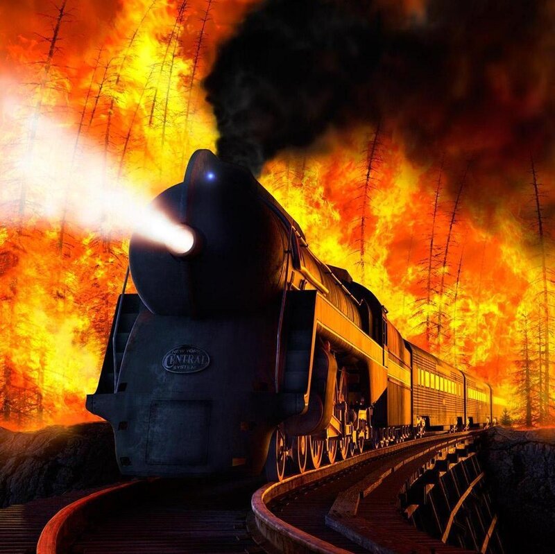 Steam Train in Fire