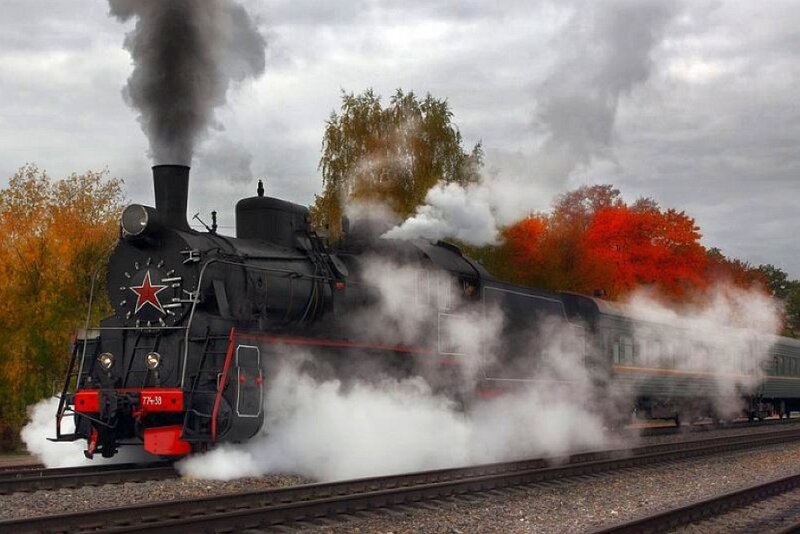 Steam Train in Motion — Black