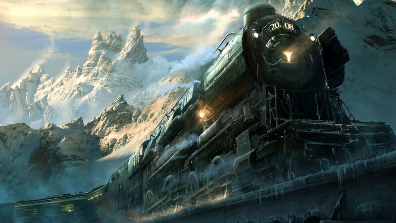 Steam Train in Mountains — Gray, Dramatic, Winter, Digital Art