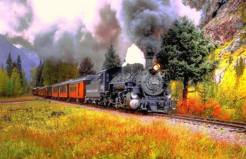 Steam Train in Mountains — Green, Dramatic