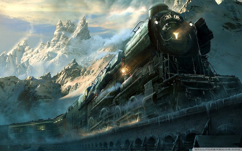Steam Train in Mountains — Green, Dramatic, Winter, Digital Art