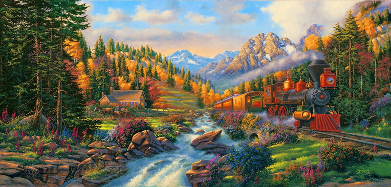 Steam Train in Mountains — Green, Serene, Autumn