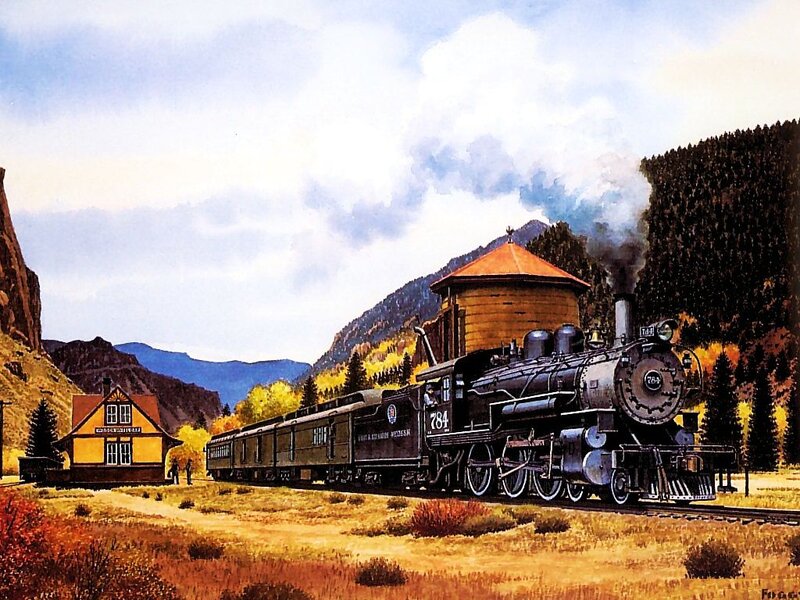 Steam Train in Mountains — Yellow