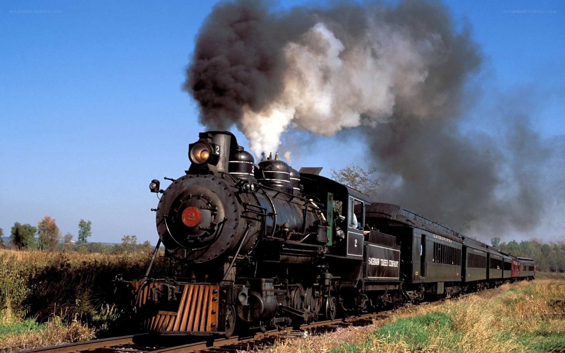 Steam train in rural landscape