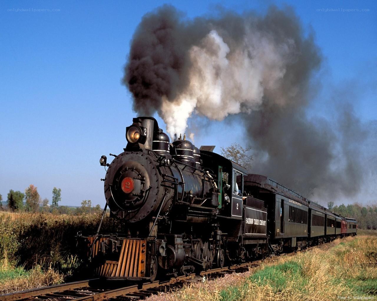 Steam train in rural landscape