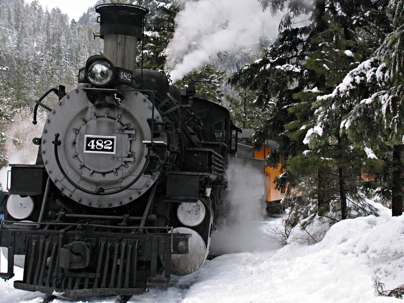 Steam Train in Snow — Black, Cold