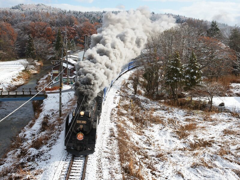 Steam Train in Snow — Black, Serene, Winter