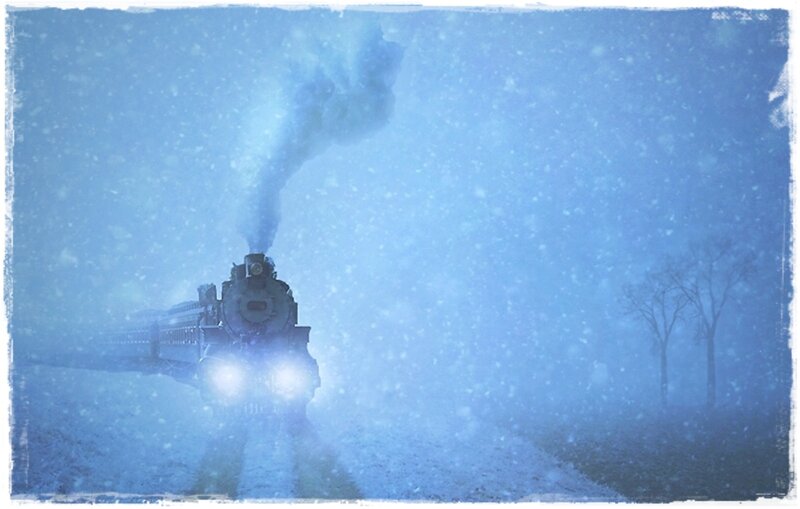 Steam Train in Snow — Blue, Cold