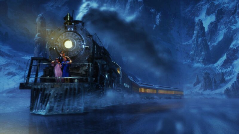 Steam Train in Snow — Blue, Dramatic, Night, Digital Art