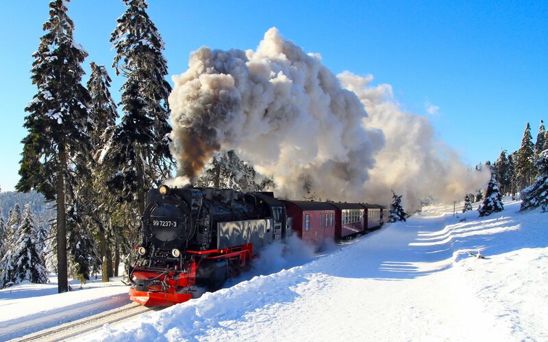 Steam Train in Snow — Dramatic
