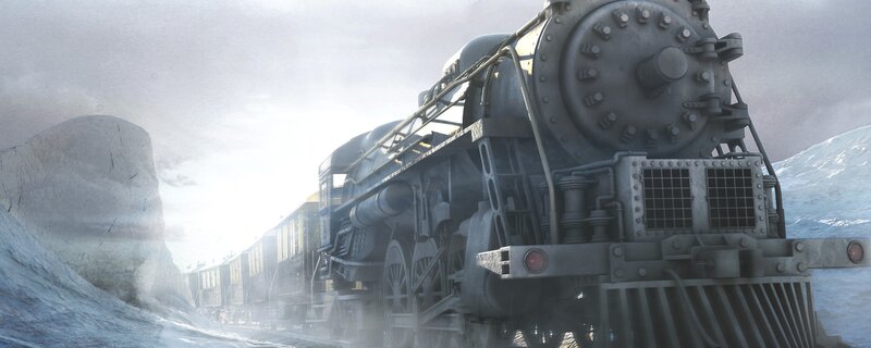 Steam Train in Snow — Gray, Dramatic, Winter, Digital Art