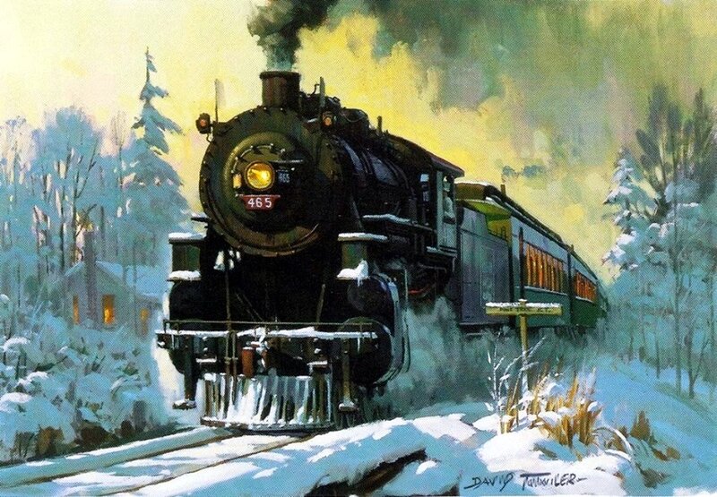 Steam Train in Snow — Green