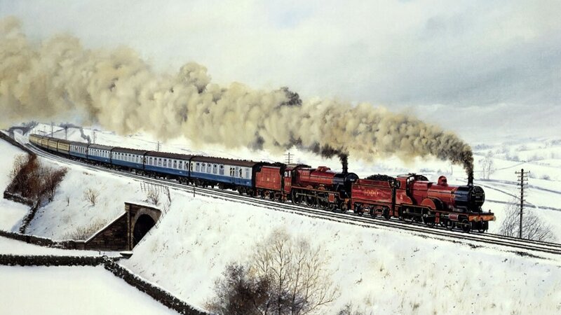 Steam Train in Snow — Red