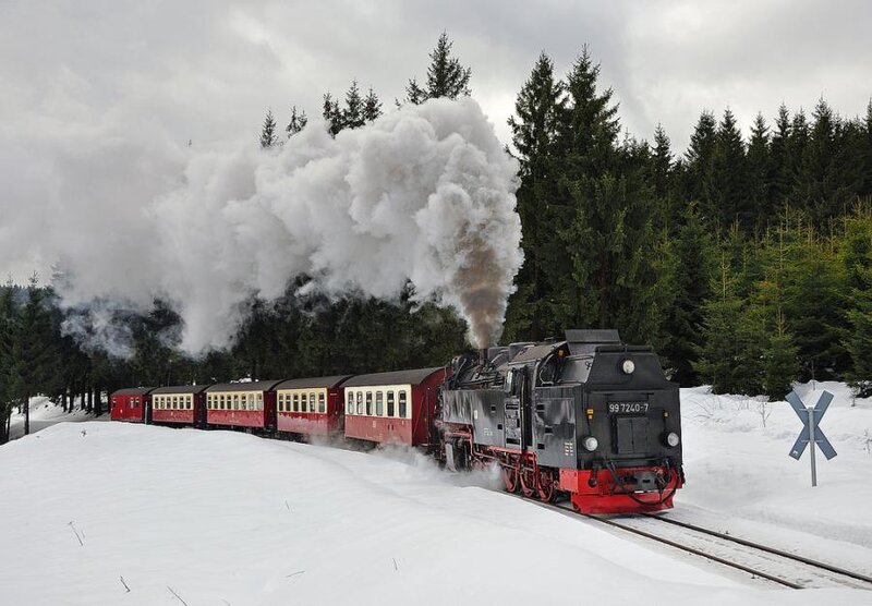 Steam Train in Snow — White, Cold, Winter, Photograph